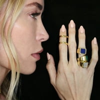 Мишел Кембел накит за накит Lapенски лаптис сигнал прстен, месинг со 14к жолто злато преклоп со оригинален лаптис, големина 6