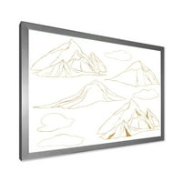 DesignArt 'Минималистички златен линеарен сет на облаци и планини модерен врамен уметнички принт