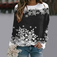 папцрои пуловер блузи за жени секојдневно среќен божиќ снегулки печати о вратот дуксер круг вратот одговара пуловер блузи обичните