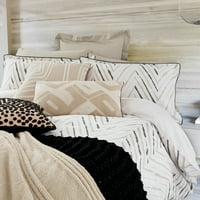Налу Лани Комплетна кралица Дувет сет, постелнина, памук Сатеен, дизајн на Шеврон