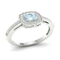 Империјал скапоцен камен 10К бело злато Аквамарин КТ два дијамантски цвет пукна женски моден прстен