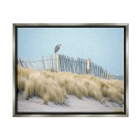 Птица од ступел се прегази наутичка плажа ограда пејзаж сликарство сив пловиј врамен уметнички печатен wallид уметност