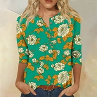 Стринген Лето Женска Мода Обична Должина Ракав Цвет Печатење Дното V - Вратот Пуловер Врвот Блуза женски летни врвови