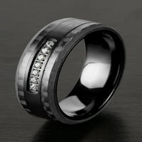 Крајбрежен накит црно позлатен не'рѓосувачки челик јаглеродни влакна кубни цирконија прстен