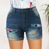 жени лето кратки панталони фармерки тенок дупка шорцеви панталони со џебови