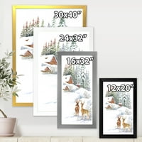 DesignArt „Два елени со зимска куќа“ Фарма куќа врамена уметничка печатење