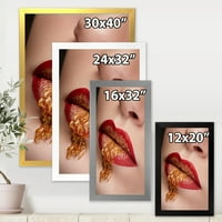 DesignArt „Затвори усни со злато и црвена шминка“ модерна врамена уметничка печатење
