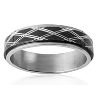 Крајбрежен накит со два тона не'рѓосувачки челик текстуриран прстен за вртење на вметнување