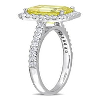 3- Карат Т.Г.В. Емералд-исечена жолта и тркалезна бела боја создаден прстен за ангажман на бело злато на бело злато ореол