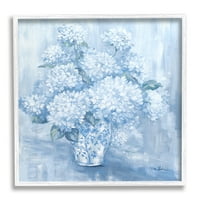 Stuple Industries Puffy Blue Hydrangea цвет букет во форма на вазна слика бела врамена уметничка печатена wallидна уметност,