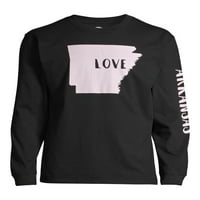 Дома бесплатна Loveубовта на маицата за долги ракави на машката држава Арканзас