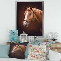 DesignArt 'Затвори портрет на кафеав коњ со бел нос ii' фарма куќа врамена уметничка печатење
