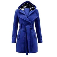 мруличен капут за жени жени топла зимска качулка долги делови палто појас двојна јакна плус големина палто сино + л