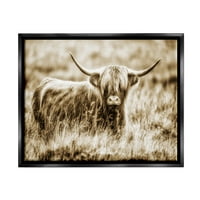 Stuple Industries Гроздобер крава во пасиште за животни, црна врамена пловечка платно wallидна уметност, 16x20
