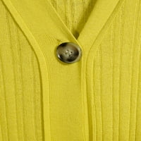 Предниот плетен џемпер на долгиот кардиган на женското копче
