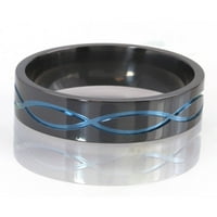 Рамен црн циркониумски прстен со симбол на бесконечност анодизиран во сина боја