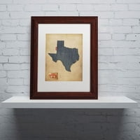 Трговска марка ликовна уметност Тексас мапа тексас фармерки стил платно уметност од Мајкл Томпсет, бел мат, дрвена рамка