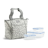 Комплет за торбички со изолирана торба за ручек со FIT + свежо, вклучува контејнери со храна во сива боја